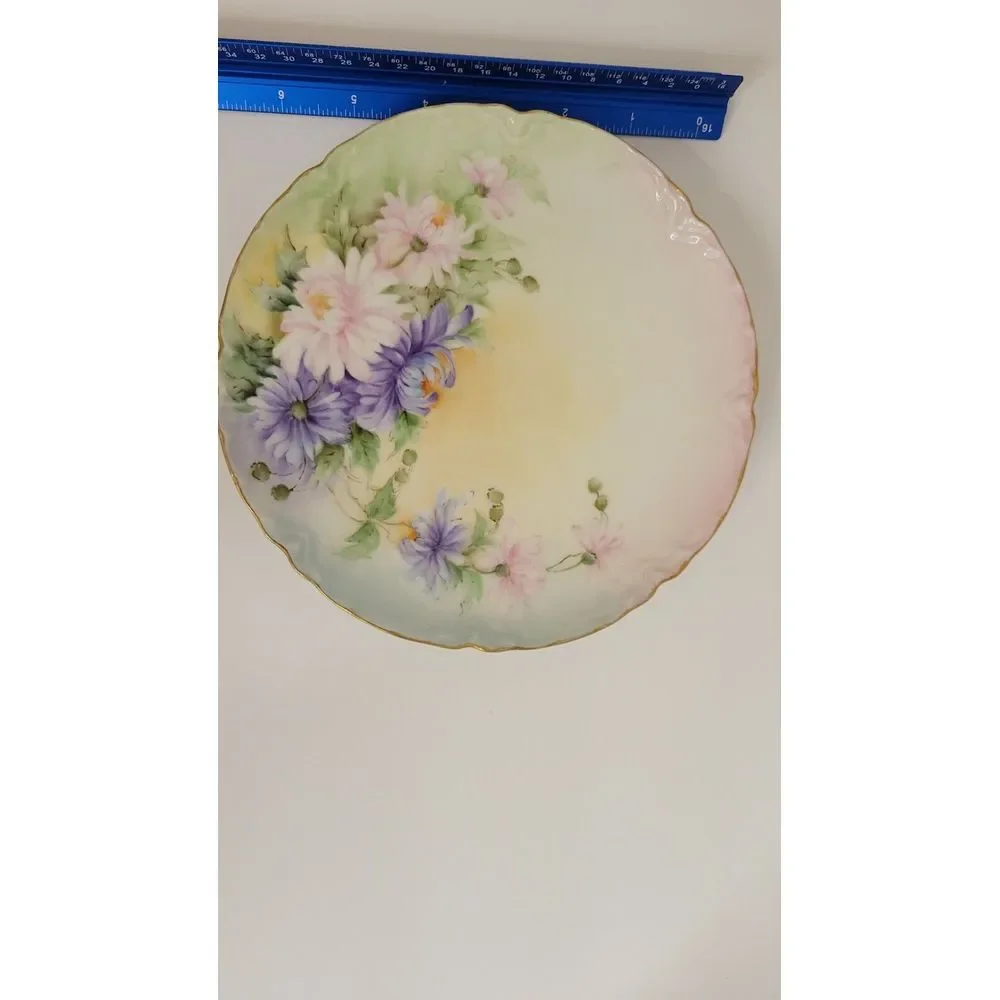 VINTAGE Haviland & Co Limoges France  Plate Floral With Gold Trim Scalloped Edge